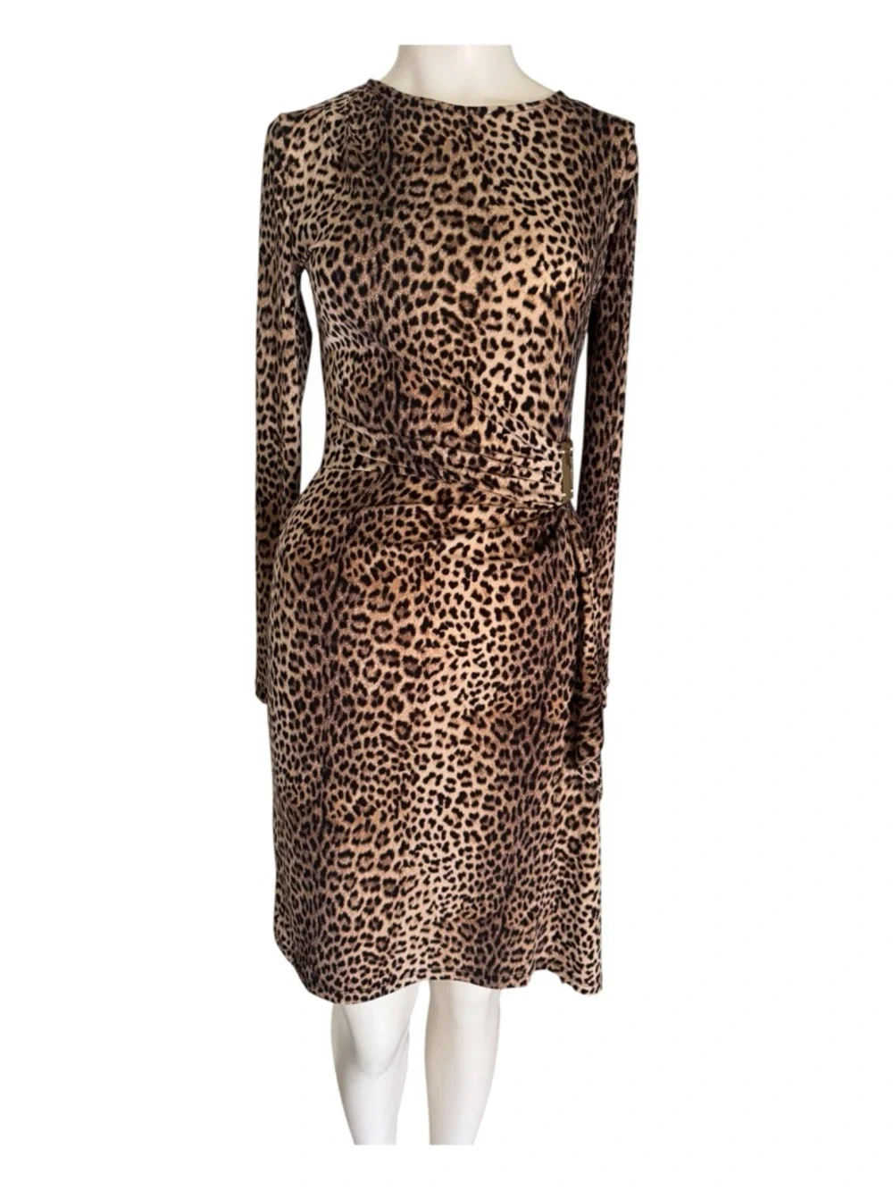 Michael Kors‎ Leopard Print Logo Plate Faux Wrap Dress